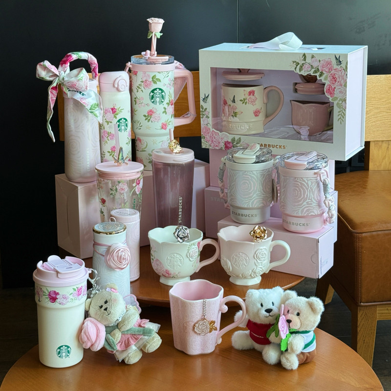 2026 Starbucks Cup Rose series แก้วเซรามิคแก้ว ถ้วยเก็บความร้อนสแตนเลส ถ้วยหัดดื่มเครื่องดื่มคู่