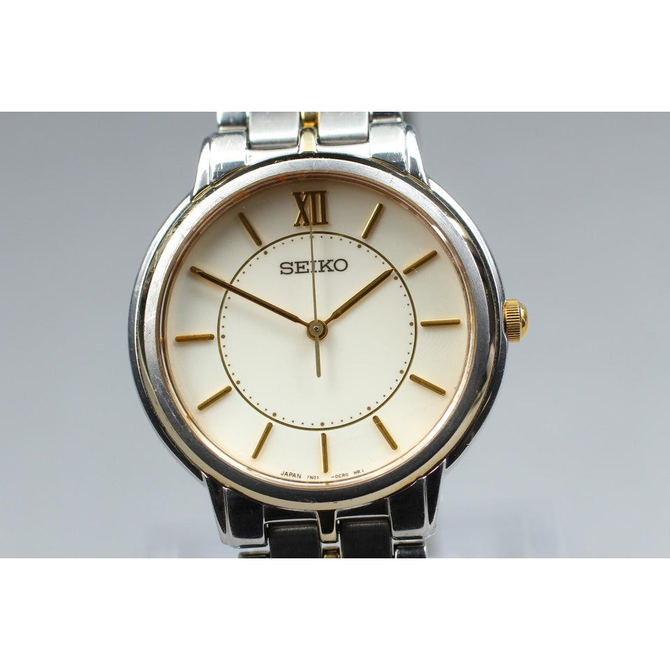 Vintage 1993 [n mint] seiko spirit 7n01-0bc0 silver roman 32mm 16cm men's watch