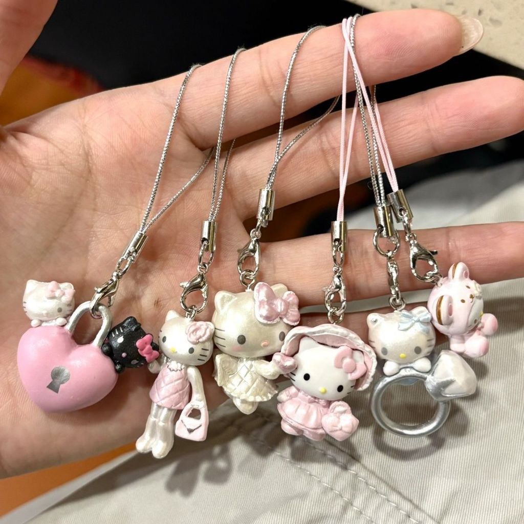 Sanrio Hello Kitty ของเล่นน่ารักโทรศัพท์ Charms การ์ตูน KT พวงกุญแจกระเป๋าจี้เด็กของขวัญ
