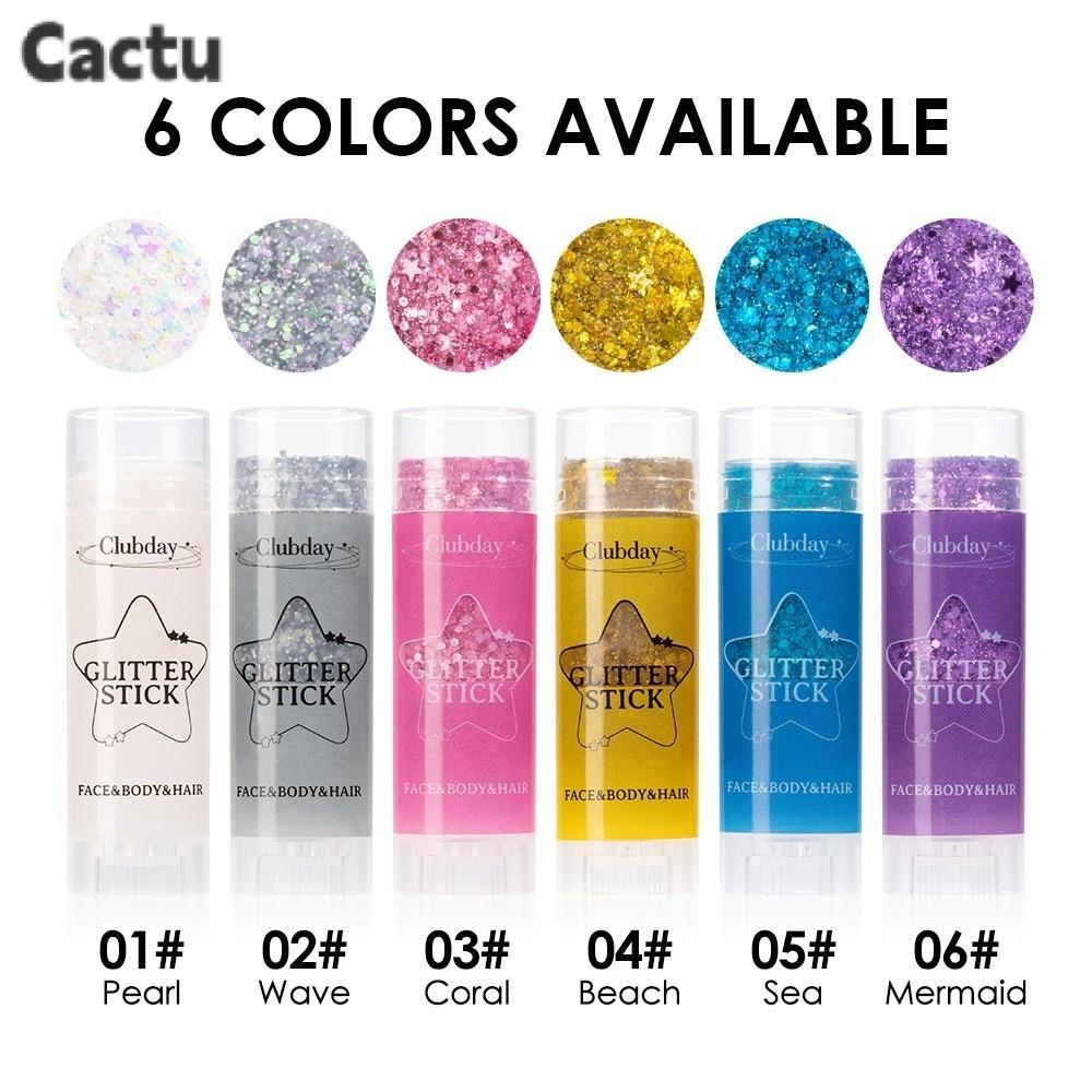 CACTU Sequins Glitter Stick, แบบพกพา 6 สี Glitter Body Glitter Sticks Cheek Gel Stick สําหรับ Body G