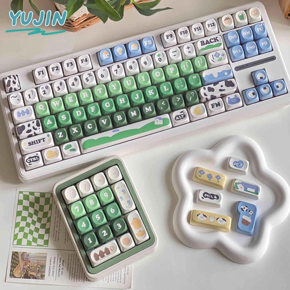 YUJIN MOA Key Caps, Double Shot 132 คีย์/ชุดวัว Pasture Keycaps ชุด, น่ารัก MOA Profile PBT วัสดุเปล