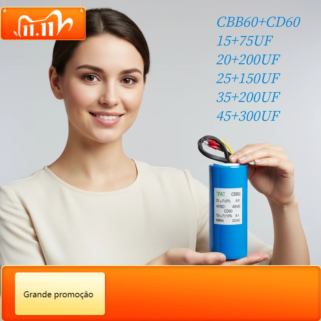 CD60+CBB60 Start+Capacitor Capacitor 15+75UF 20+200UF 25+150UF 35+200UF 45+300UFปั๊มน้ํามอเตอร์สตาร์