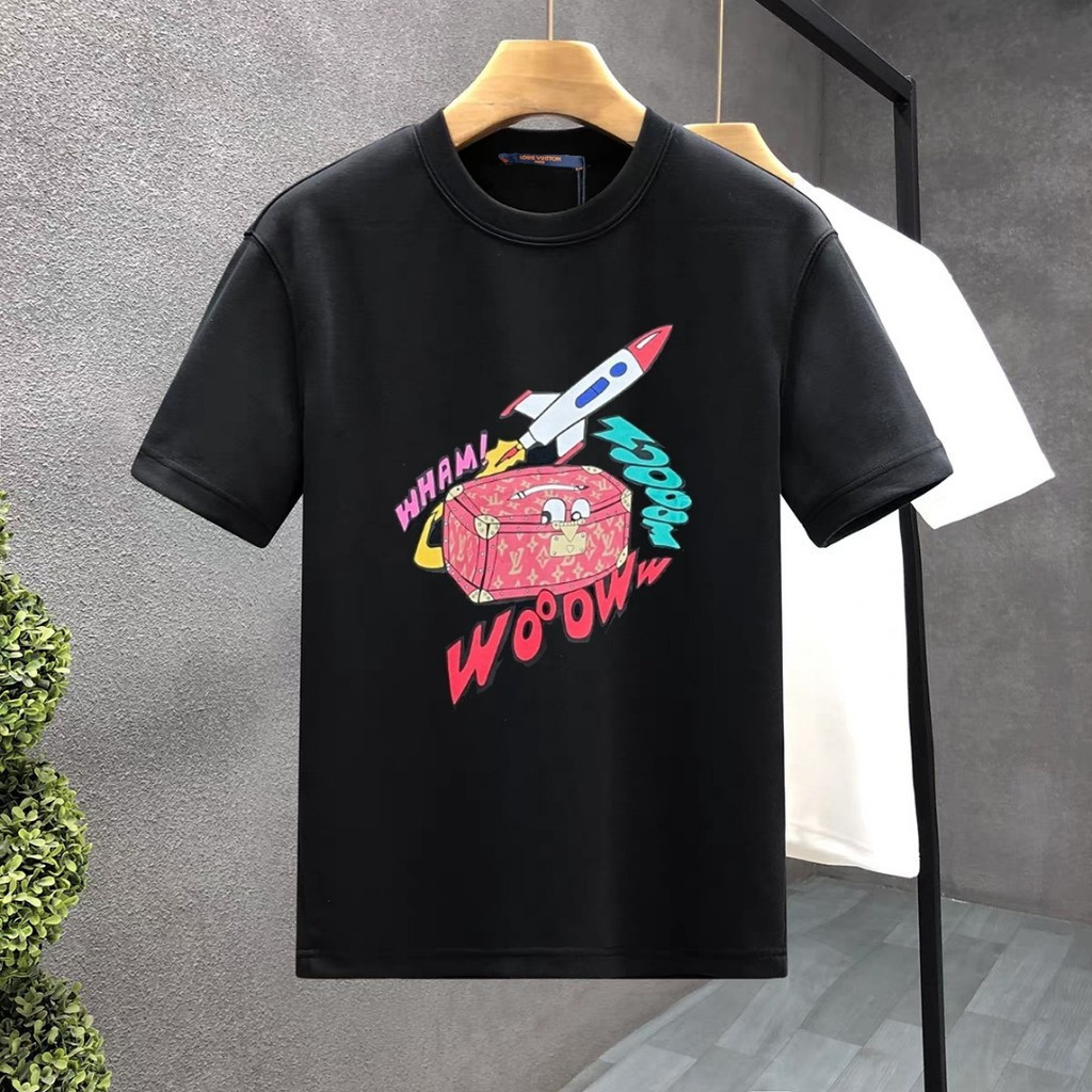 LO% UIS VU & ITTON/L @ V2026 Star คลาสสิกรอบคอแขนสั้นเสื้อยืดผู้ชายผู้หญิงสไตล์เกลียวตัวอักษรรอบคอหน