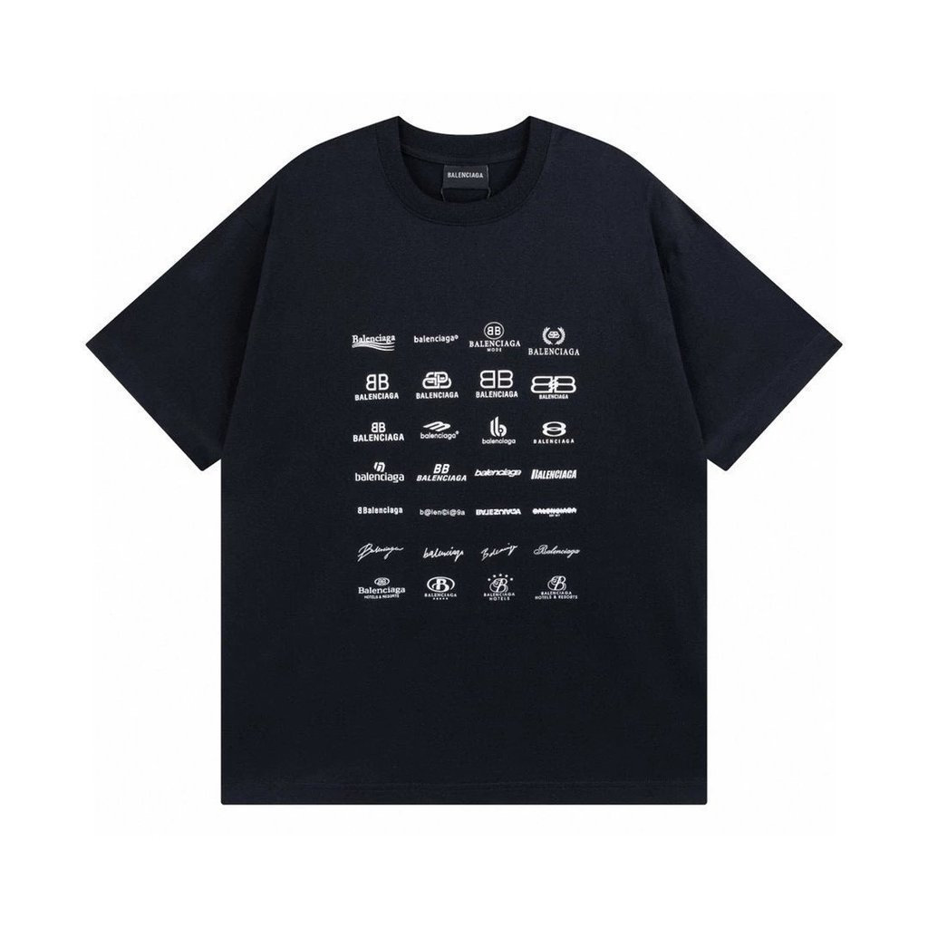 BALENCIAGA/BALENCIAGA เสื้อยืดแขนสั้นคอกลมคลาสสิกผู้ชายผู้หญิงหนารอบคอ Slim-Fit อารมณ์กีฬาแขนสั้นอเม