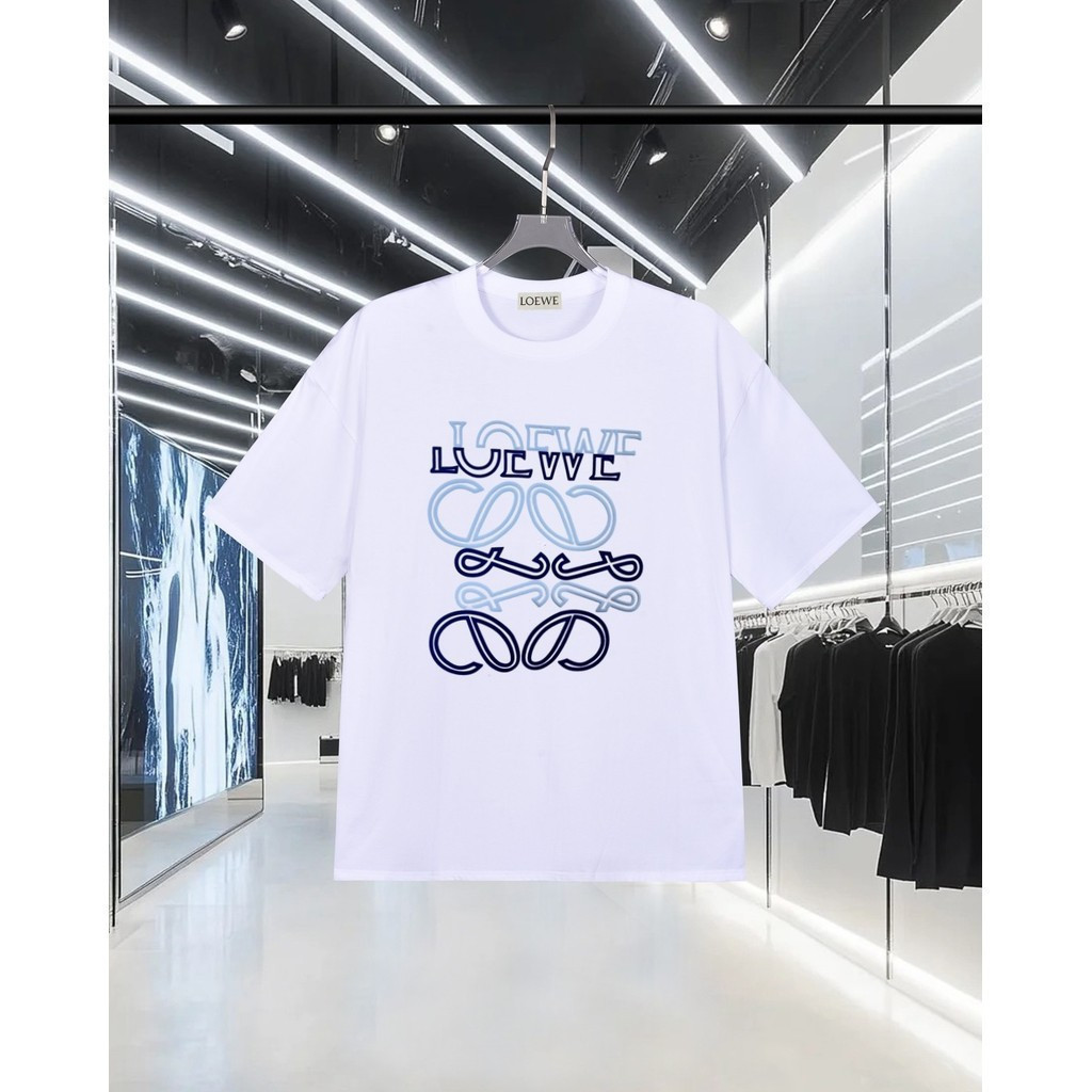 Loew & e2026 Star คลาสสิกรอบคอแขนสั้นเสื้อยืดผู้ชายผู้หญิงสไตล์ด้านในด้านหน้าไหล่ตัวอักษร 2025 ฤดูใบ