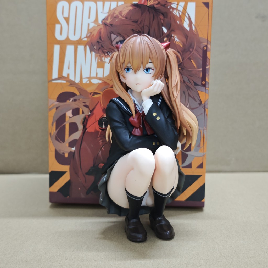 Beautiful Girl Evangelion EVA Asuka school uniform figure ornament Asuka in Squatting Pose Anime Fig