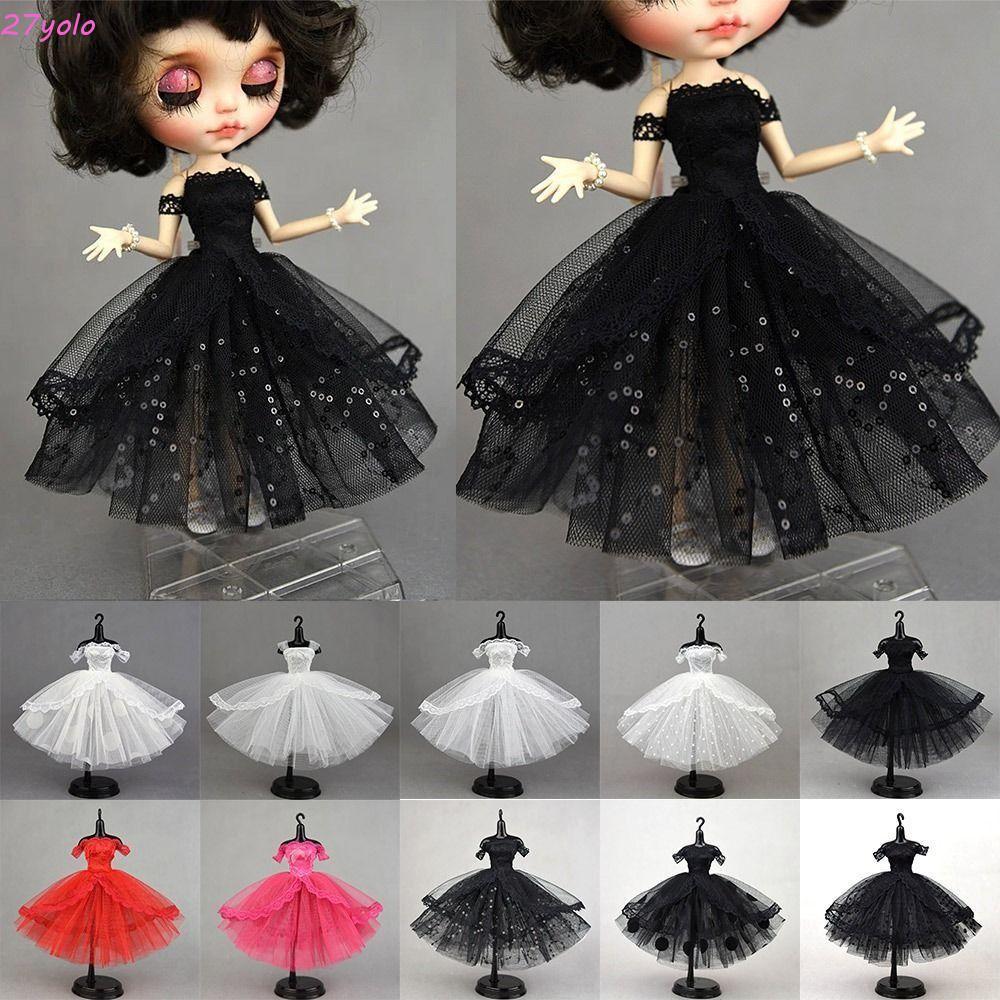 YOLO เสื้อผ้าตุ๊กตาลูกไม้, Tutu Dotted Prom Dress Doll Dress, Fashion Dress Up Multilayer Evening Pa
