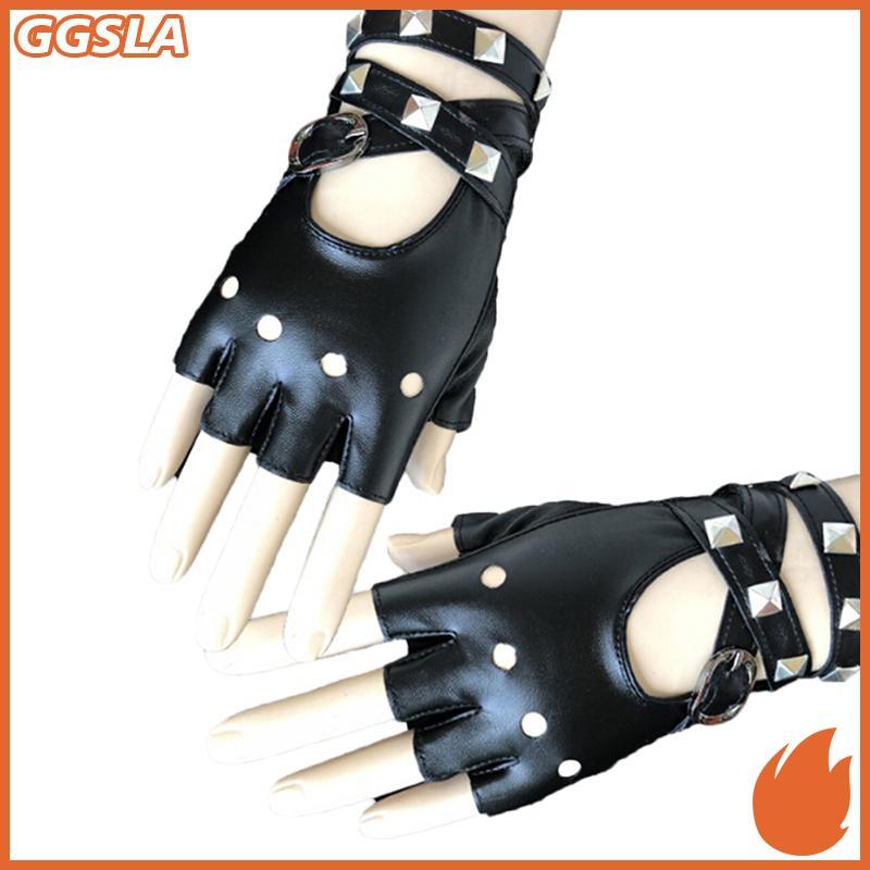ถุงมือหนังพังค์ครึ่งนิ้ว ประดับเรเว็ท สำหรับปาร์ตี้ฮาโลวีน