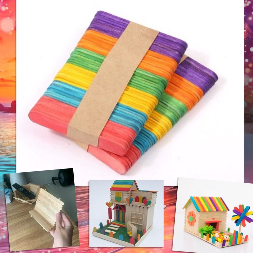 🚀 ไม้ไอติม ไม้ไอศครีม ไม้ไอศกรีม สีรุ้ง สีไม้ ธรรมชาติ DIY (แพ็ค 50 ชิ้น) งานประดิษฐ์ งานฝีมือ ของเล่น 🚀