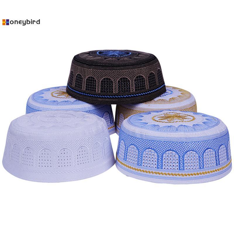 Honeybird ใหม่มุสลิมผู้ชายหมวกสวดมนต์ผ้าฝ้ายเย็บปักถักร้อย Leiudi Arabia อิสลาม Headscarf Topkippot Turban Saudi