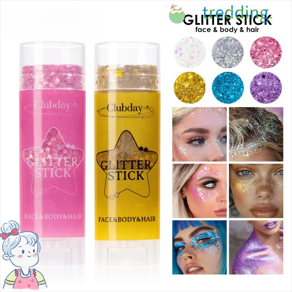 TREDDING491 Sequins Glitter Stick, แบบพกพา Body Paint Glitter Cream, ของขวัญ 6 สี Body Glitter Stick