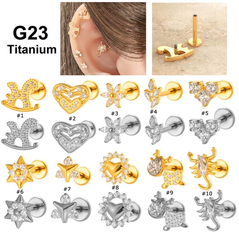 1 ชิ้น/เดี่ยว G23 ไทเทเนียม Hypoallergenic ดอกไม้หัวใจม้ารูปร่างภายในด้าย Helix Pinna เจาะ 16Gauge