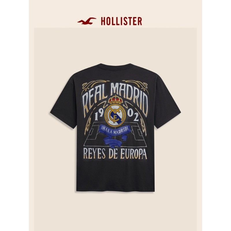 Hollister Retro Logo Shirt สำหรับผู้ชายไซส์ใหญ่ ทำจาก 100% คอตตอนพรีเมียม