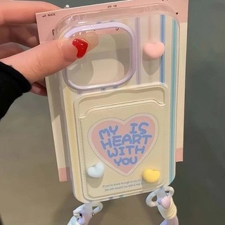 ส่งของเร็ว เคสสำหรับไอโฟน11 หัวใจ สดใส เคสช่องใส่การ์ด สายข้อมือ For iPhone17 16 11 12 13PROMAX 14 15PLUS 7/8 SE2 XS XR