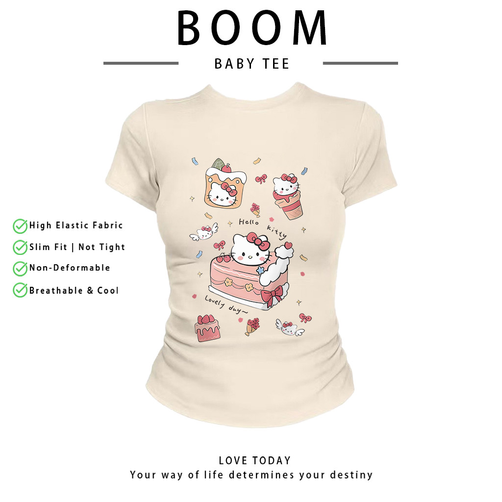 COD（จัดส่งภายใน 24 ชั่วโมง）เสื้อสาวอวบ เสื้อครอปท็อป แขนสั้น babytee สไตล์เกาหลี y2k T-shirt | little kitty