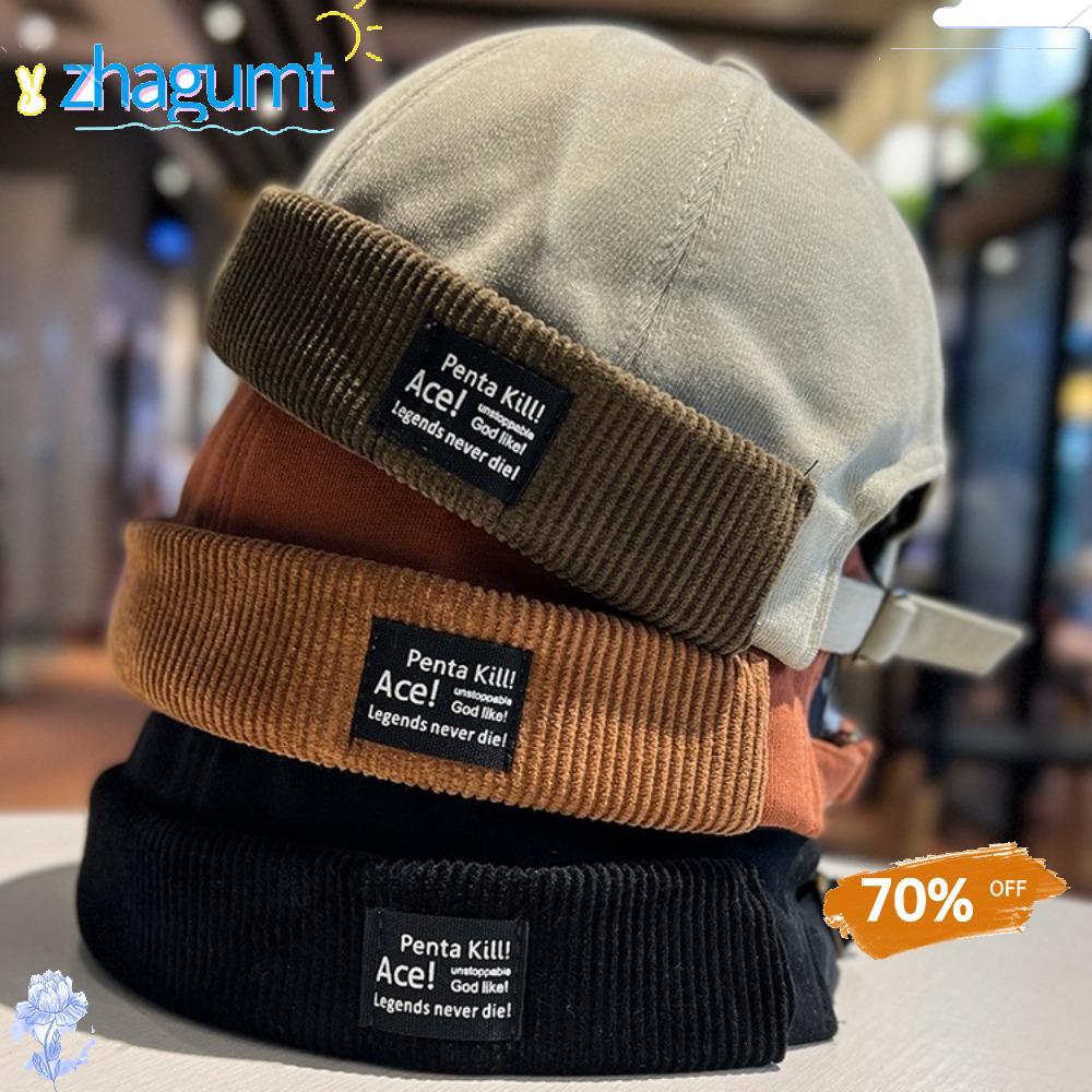 ZHAGUMT366 Beanies Bonnet, หมวกกะลาสีผ้าลูกฟูกแบบปรับได้, หมวก Retro Casual Brimless