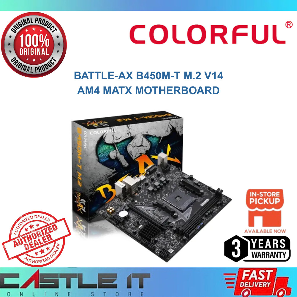 เมนบอร์ด Battle-AX B450M-T M.2 V14 AM4 mATX สีสันสดใส