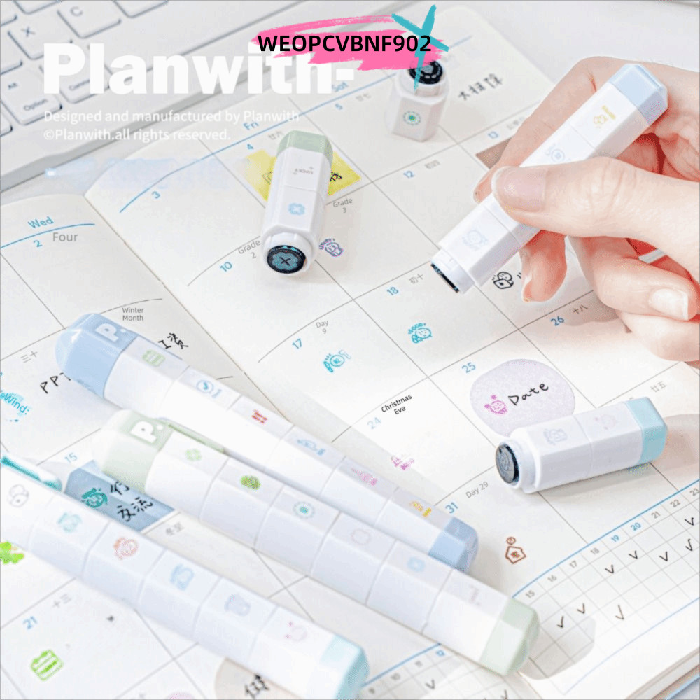 WEOPCVBNF902 To Do List Journal Stamp,ที่ถอดออกได้Self-ink Sealปากกา,น่ารักแบบพกพา 6 รูปแบบการ์ตูนไดอารี่ซีลเด็กของขวัญโรงเรียนเครื่องเขียน