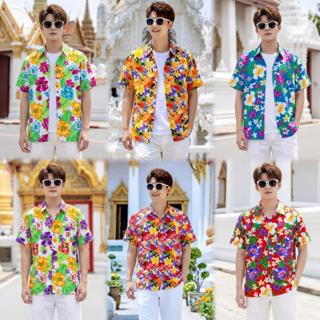 เสื้อเชิ้ตลายดอกผู้ชาย ทรงตรง ผ้าคอตตอน100% สีไม่ตก ผ้าไม่หด…