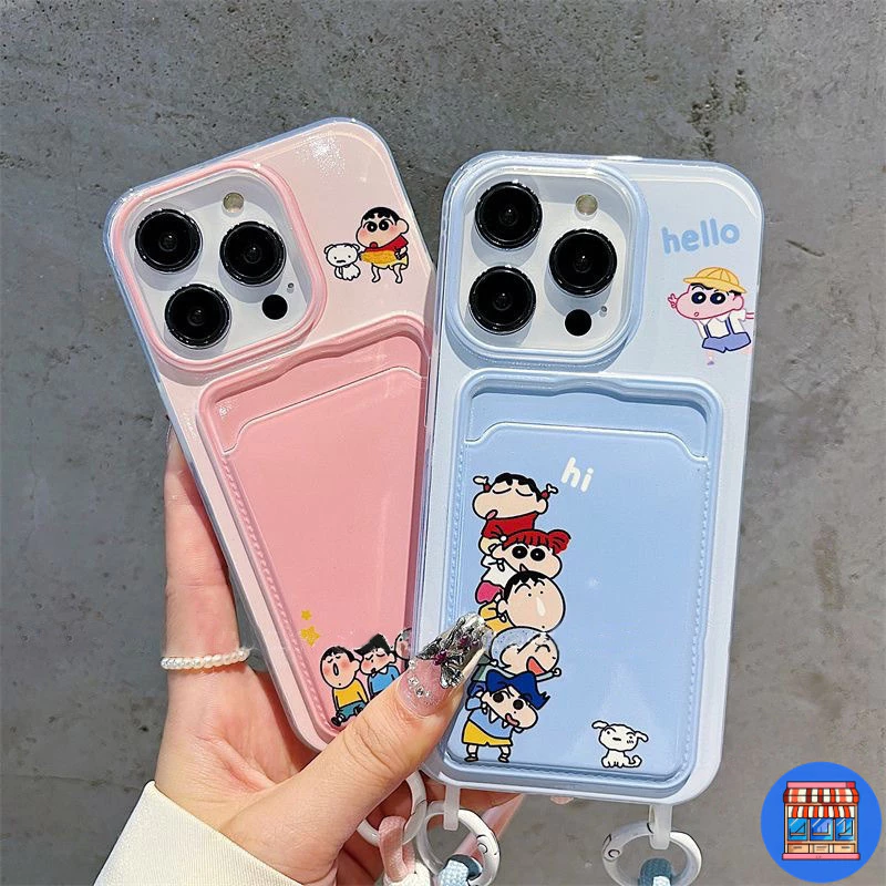 ส่งในพื้นที่ เคสสำหรับไอโฟน16 คู่ชินจานNe เคสช่องใส่การ์ดสายข้อมือ For iPhone17 16 11 12 13PROMAX 14 15PLUS 7/8 SE2 XSXR