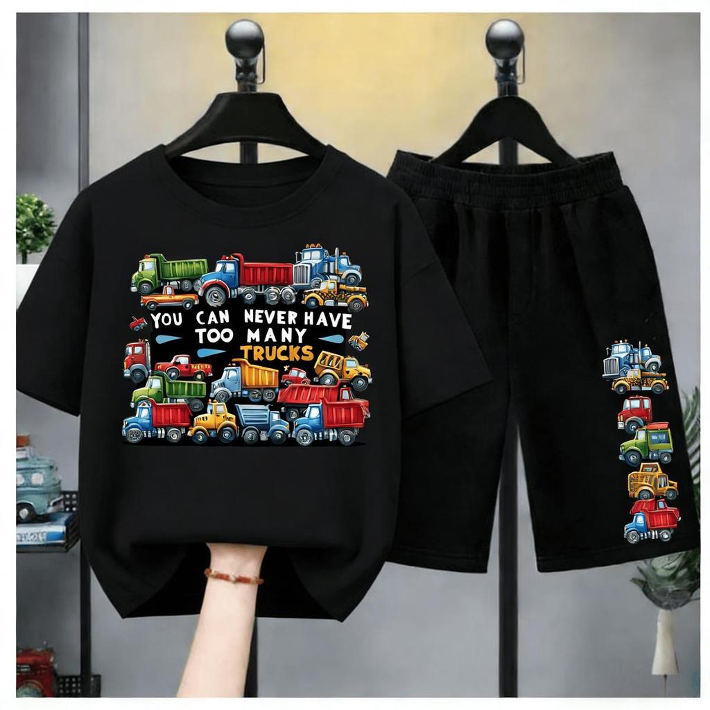 ชุดเด็กชาย 2 ชิ้น ลายรถขนส่ง | เสื้อยืด + กางเกงขาสั้น | ผ้าฝ้ายนุ่มสบาย | สไตล์เท่ห์ | ชุดเด็กฮิตใน #ชุดเด็กชาย #