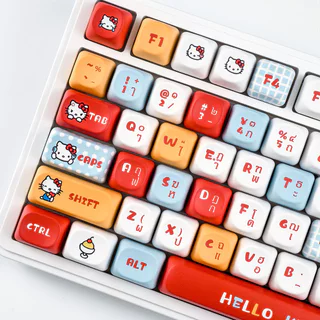 MAIMOOO Thai Keycap Hello Kitty MOA Profile 120 คีย์ PBT Dye Sublimation Aula F75 F99 RK100 สีแดงการ์ตูนลูกแมว Sanrio Keycaps น่ารัก Kitty ไทย Keycaps