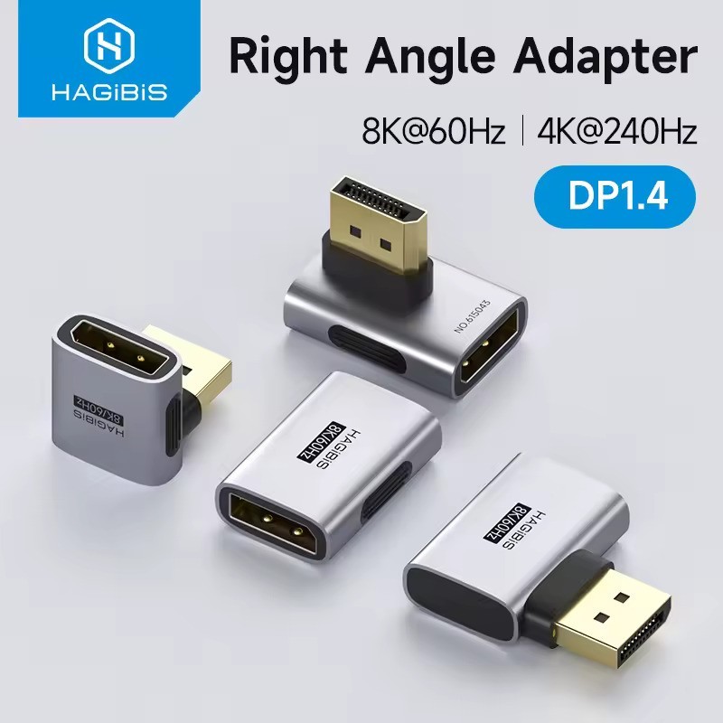 Hagibis DisplayPort อะแดปเตอร์มุมขวา 90 องศาชายหญิง DP1.4 Connector Cable Extension Converter 360Hz สําหรับแล็ปท็อปพีซี