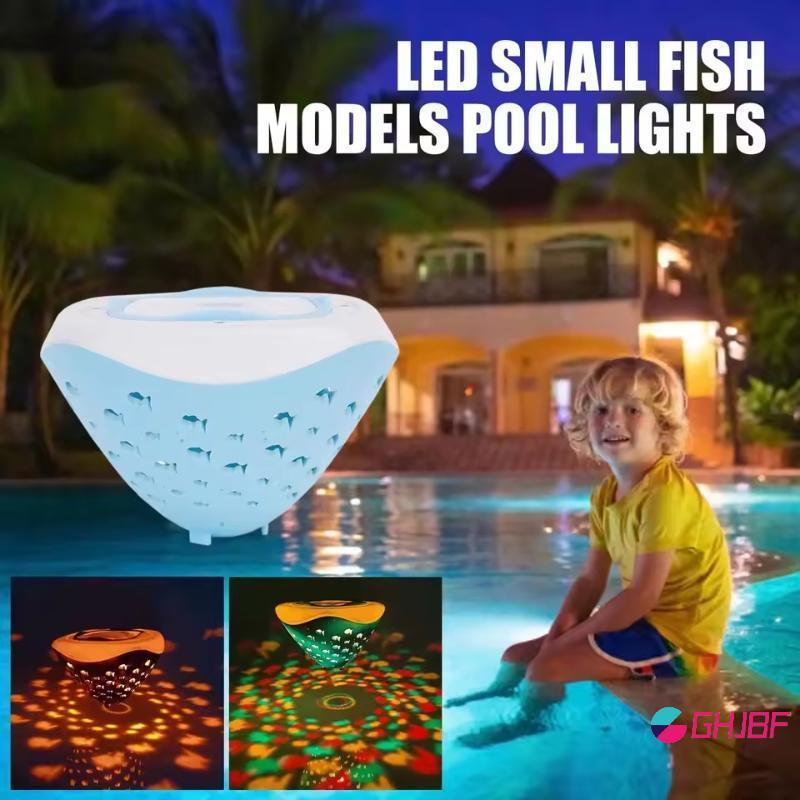 GHJBF] Floating Pool Lights with Fish Pattern Projector Solar Waterproof LED Night Light for Garden 