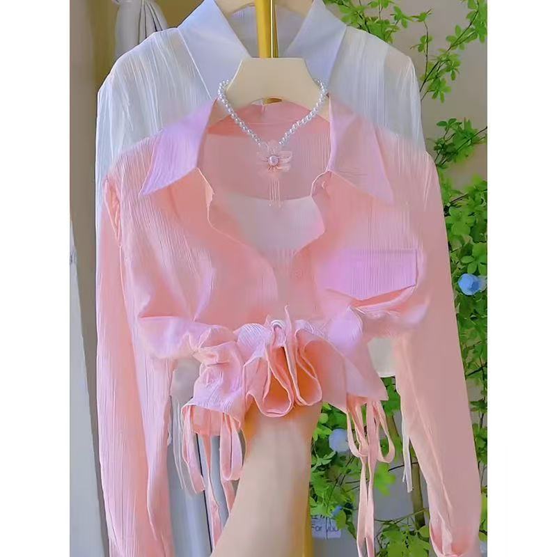 เสื้อครีมกันแดดน่ารักสีขาว size เล็ก พร้อมสายปรับ Drawstring สำหรับสวมใส่ด้านนอก มีสไตล์ในฤดูร้อน และเข้าได้กับทุกสีผิว