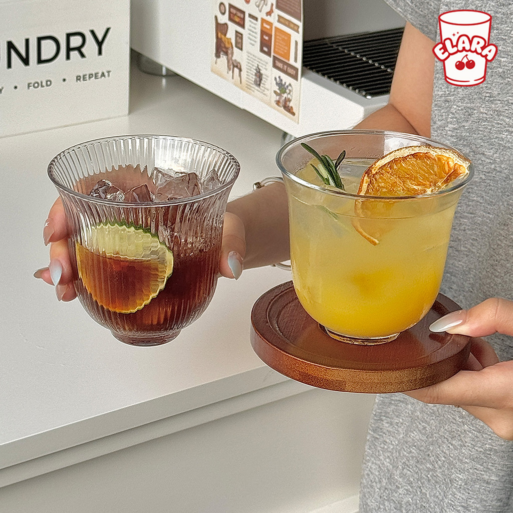 แก้วกระจกปากกว้าง 2 แบบ (ลายริ้ว/ใส) 273ml | แก้วกาแฟเย็น ค็อกเทล ชาเย็น | สไตล์อินสตา ปลอดสารตะกั่ว เหมาะบ้าน/คาเฟ่
