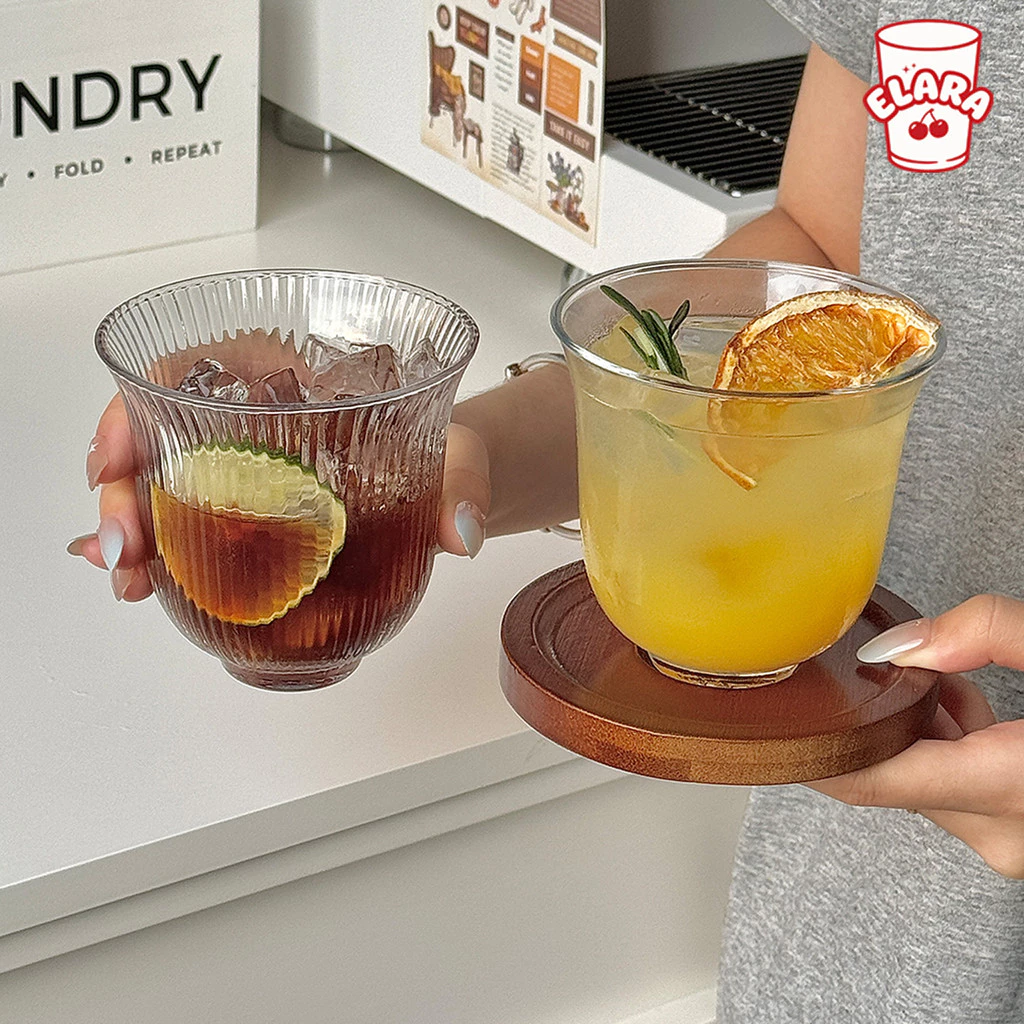 แก้วกระจกปากกว้าง 2 แบบ (ลายริ้ว/ใส) 273ml | แก้วกาแฟเย็น ค็อกเทล ชาเย็น | สไตล์อินสตา ปลอดสารตะกั่ว เหมาะบ้าน/คาเฟ่