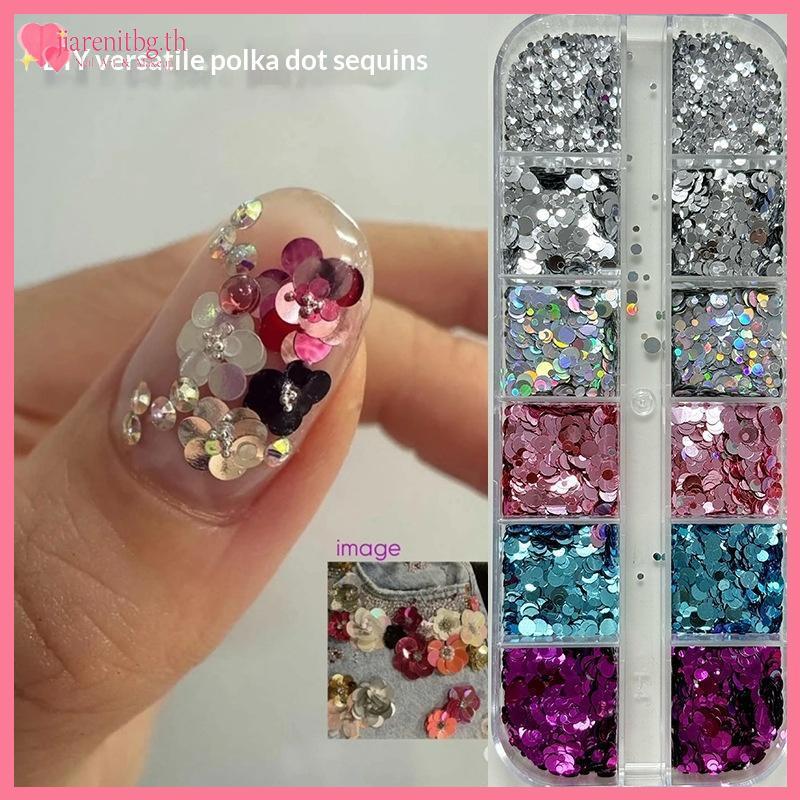 RENBG 12 กริดเล็บ Glitter ผสมสีสัน Mini Circular ดอกไม้สําหรับ DIY เล็บเล็บอุปกรณ์ตกแต่ง TH