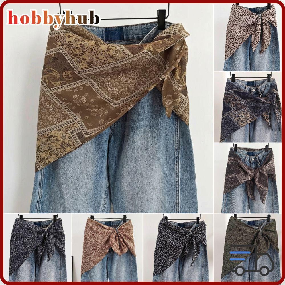 HOBBYHUB สามเหลี่ยมผ้าพันคอเข็มขัด,เลียนแบบผ้าไหมชาติพันธุ์พิมพ์ผ้าพันคอผ้าไหมผู้หญิง, High-End Cash