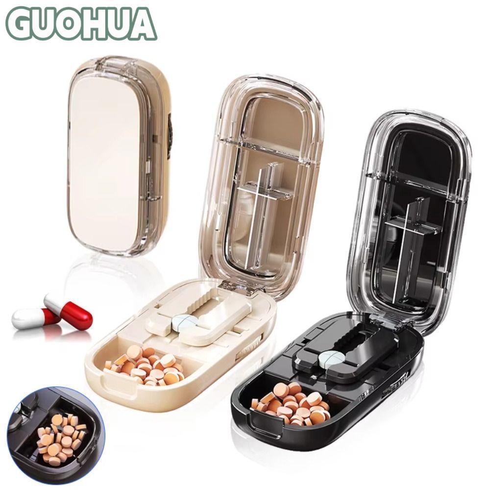 IKESOMUE กล่องเก็บเครื่องตัดยา, Divider Organizer ยาแท็บเล็ต Quartering Pill Cutter, กันฝุ่น Crusher