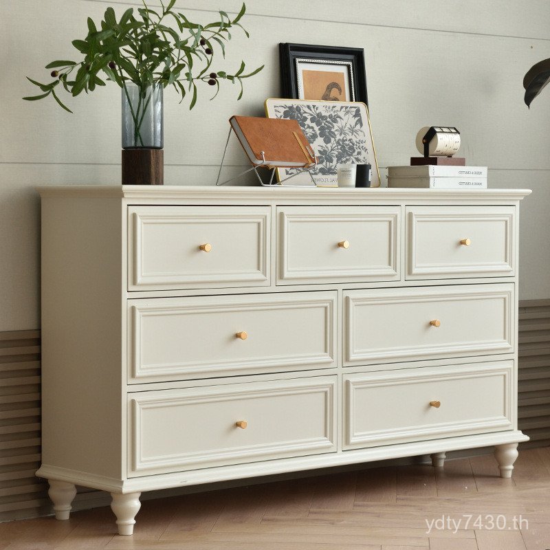 Pastoral American Country Storage ห้องนั่งเล่นสีขาวสไตล์ไม้ Side-to-Wall w & Locker ทั้งหมดเจ็ดลิ้นช