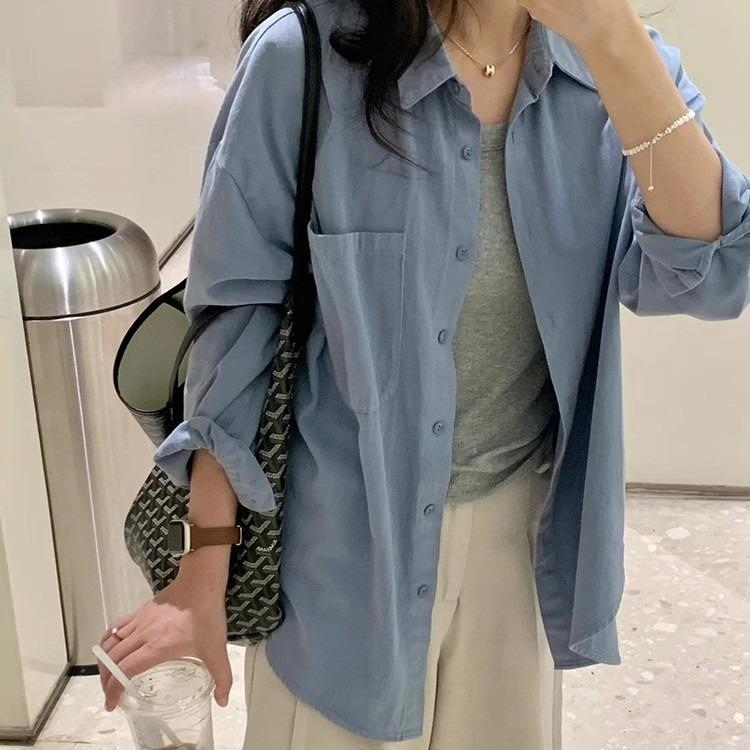 เสื้อเชิ้ตแขนยาวสไตล์เกาหลี กระเป๋าไช้ได้จรีง ผ้าดีใส่สบาย ผ้าไม่บางใส่เดียวใส่ซ้อนได้หมด-พร้อมส่งจากไทย-รุ่นw604