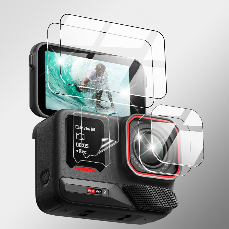 กระจกนิรภัยสําหรับกล้อง Insta360 Ace Pro 2, ฟิล์มกันรอยเลนส์หน้าจอสําหรับอุปกรณ์เสริม Insta 360 Ace 