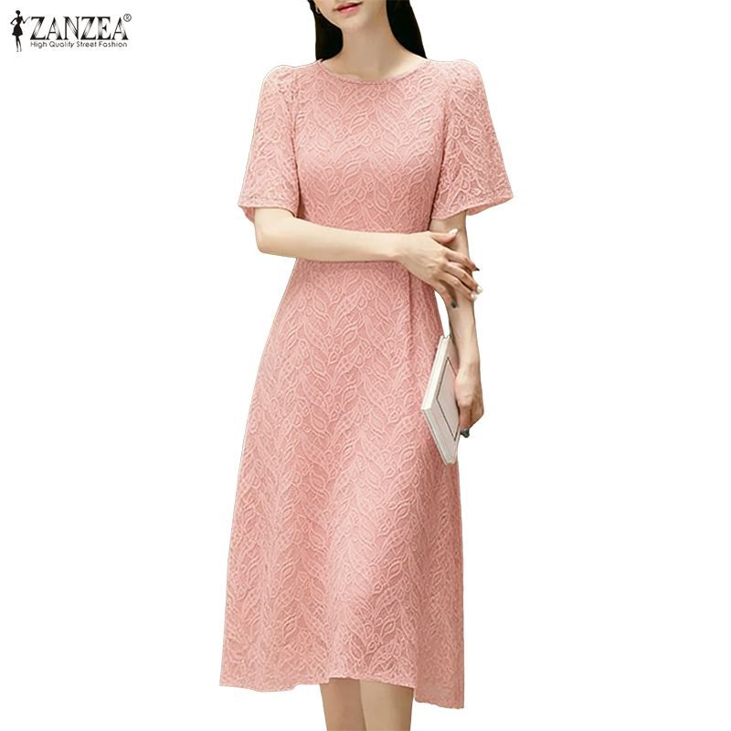 ZANZEA กระโปรงทรง A-line สำหรับผู้หญิง สไตล์เกาหลี งานcrochet ละเอียด พร้อมสายเดรสและเข็มขัดยึดเอว