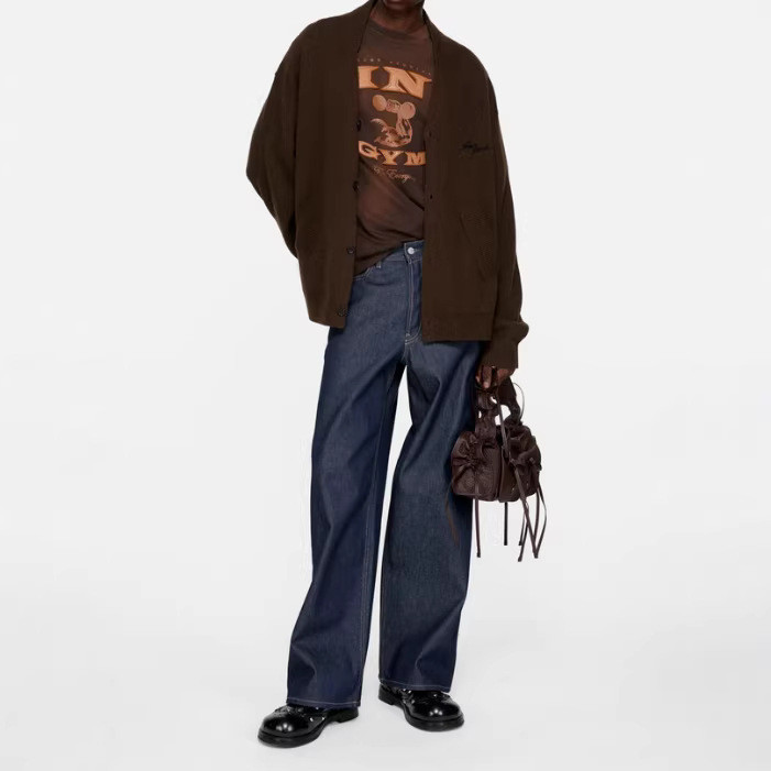 FTNH Classic retro raw denim loose wide-leg blue jeans, simple casual versatile straight-leg origina