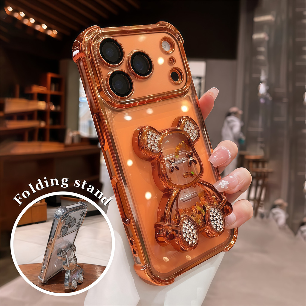 หรูหราพลิกทรายดูดหมียึดเคสโทรศัพท์สําหรับ ไอโฟน 17 มือโปร สูงสุด 13 14 15 16 มือโปร สูงสุด ปลอกใสถุงลมนิรภัยกันกระแทกฝา