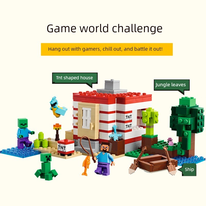 เลโก้ minecraft minecraft toy Minecraft เหมาะสําหรับเลโก้บล็อกตัวต่อ Minecraft 21275 TNT Jungle Hous