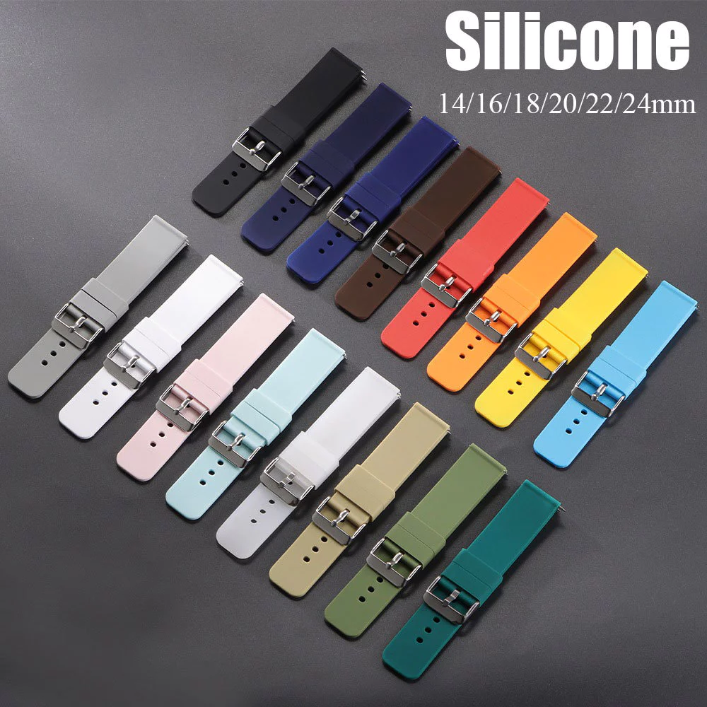 ซิลิโคน เร็ว ปล่อย สายนาฬิกา 14/16/20/22/24 มม.สีทึบซิลิโคนที่เรียบง่ายสายรัดข้อมือกีฬาผู้ชายผู้หญิง สากล สายนาฬิกา