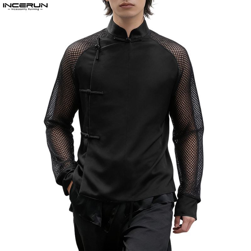 เสื้อเชิ้ตกระดุมสไตล์จีน มีการตัดเย็บเปิดช่อง สําหรับผู้ชาย