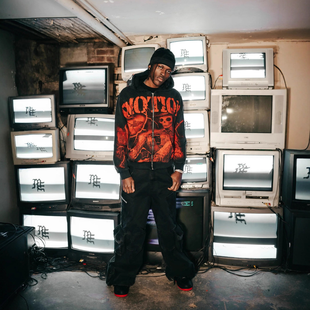 JSZR MIXED EMOTION Hip-hop retro print loose casual washed distressed cardigan hooded jacket