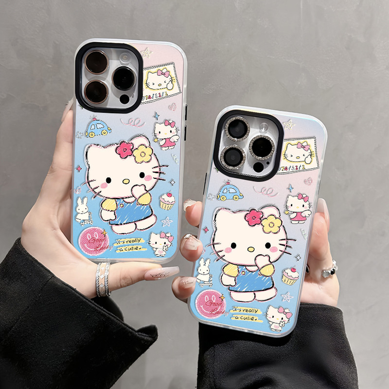 สต๊อกไทย เคสสำหรับไอโฟน11 แมวเคธี ชุดเดรสสีฟ้า เคสครอบเลเซอร์ For iPhone17 16 11 12 13 PRO MAX 14 15 PLUS XS XR 7/8/SE2