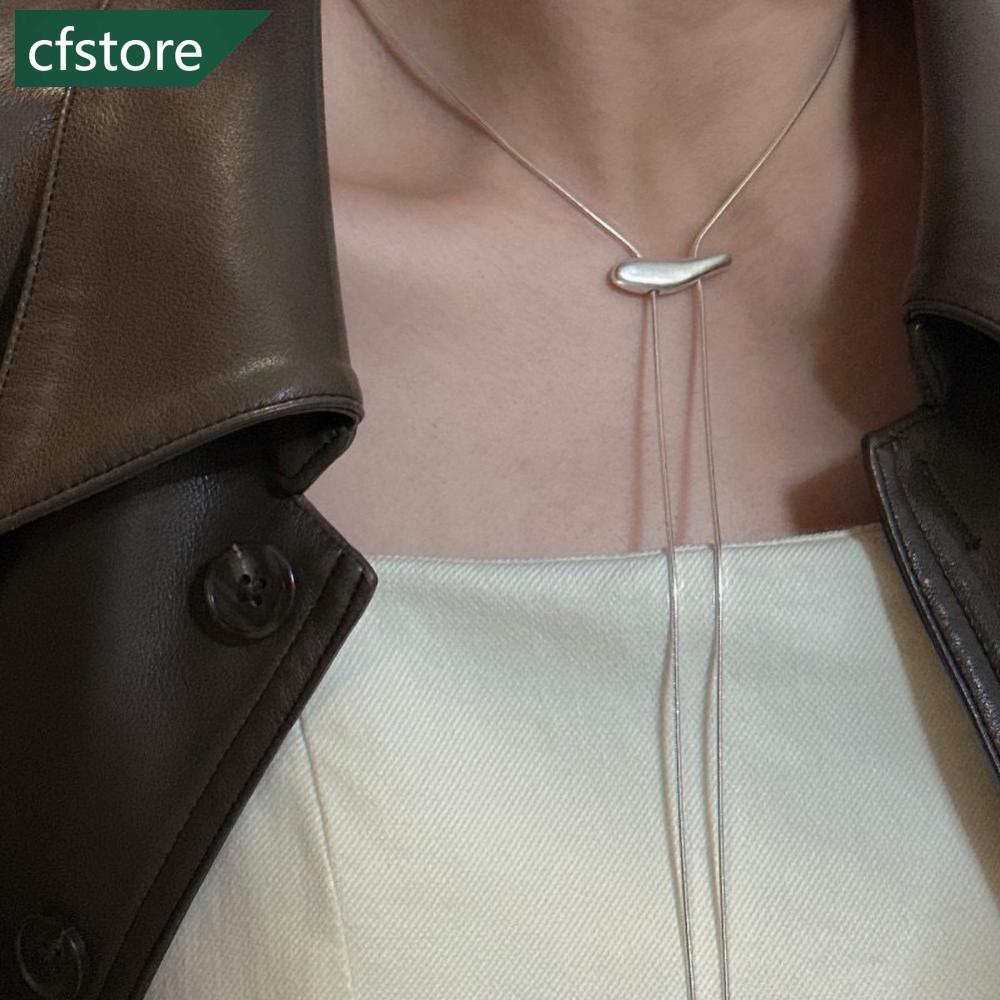 CSE แฟชั่นโลหะยาวดึงสร้อยคอผู้หญิง Elegant Silver สี Matte งูกระดูกโซ่ไม่สม่ําเสมอเรขาคณิตปรับเครื่อ
