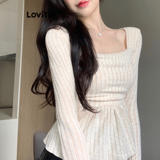 (Trendy) Lovito เสื้อยืดฤดูใบไม้ร่วงและฤดูหนาวลําลองธรรมดา ย…