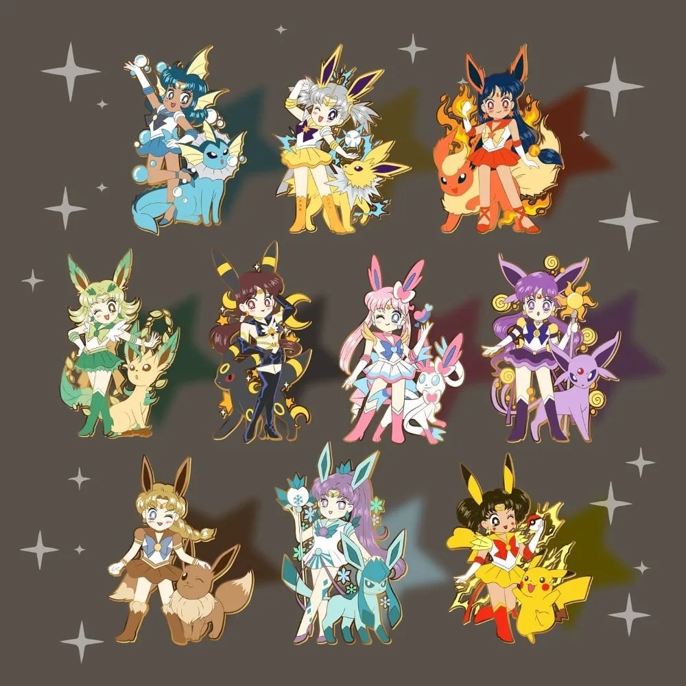พวงกุญแจอนิเมะ Sailor Moon x Pokemon Eevee Usagi Ami Rei อะคริลิครุ่นกระเป๋านักเรียนตกแต่งของขวัญ