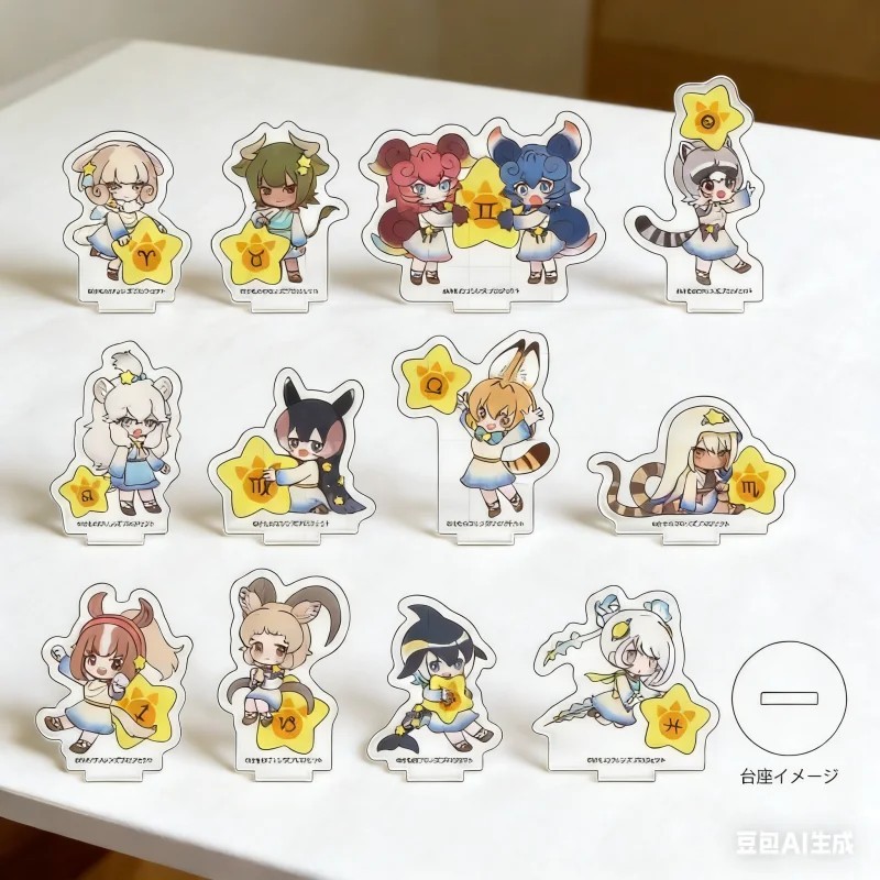 Standee อะนิเมะ Kemono Friends อะคริลิคชุดโต๊ะศึกษาตกแต่งพวงกุญแจ Chibi Tsuchinoko Kitakitsune Gingi