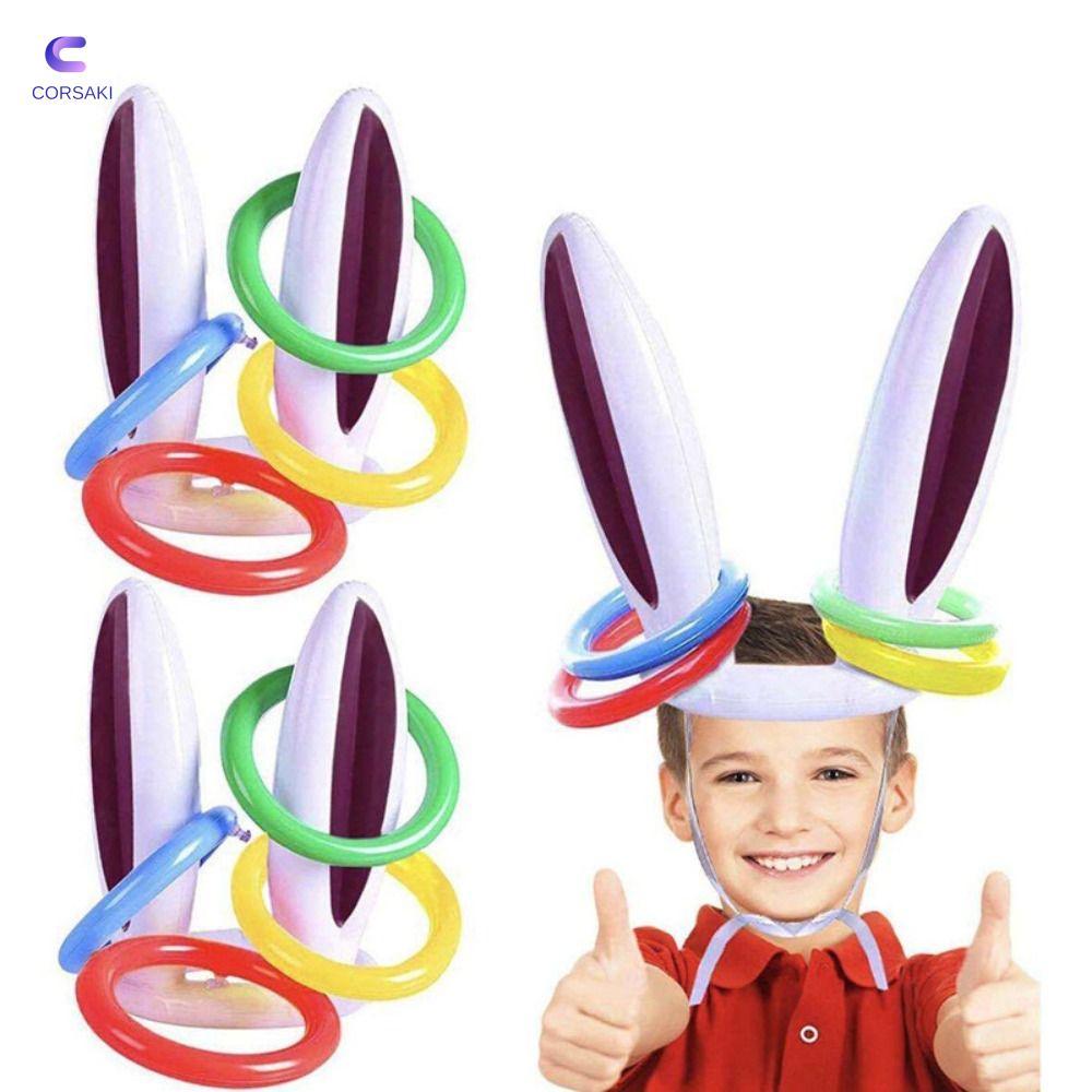 CORSAKI Inflatable Bunny Ears, Bunny Ears Shape Ring Toss Set Ring Toss Game, Fun Colourful PVC East